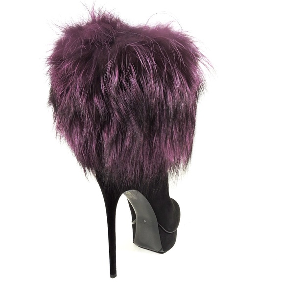 GIANMARCO LORENZI 🇮🇹 WOMEN'S BLACK SUEDE & FOX FUR FASHION BOOTIE - Picture 5 of 8